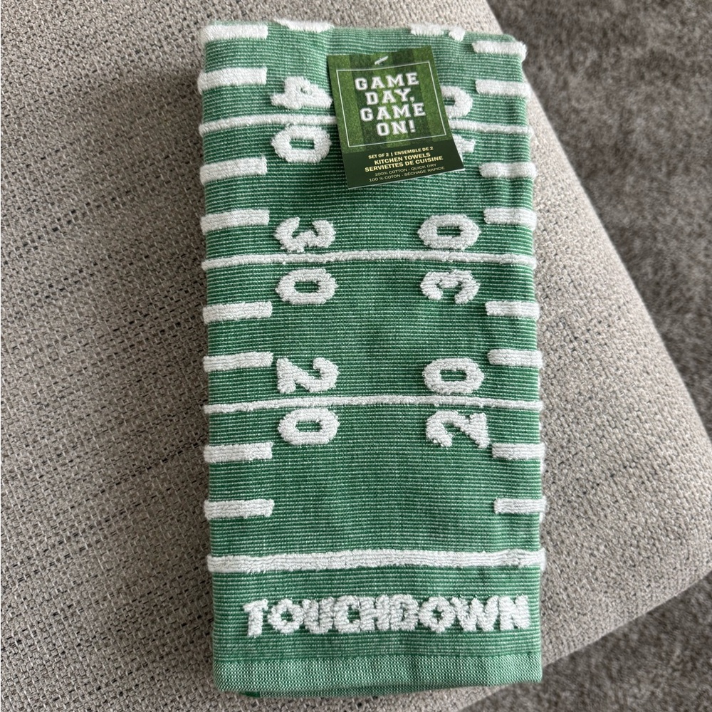 Green Touchdown Football Field Kitchen Towels